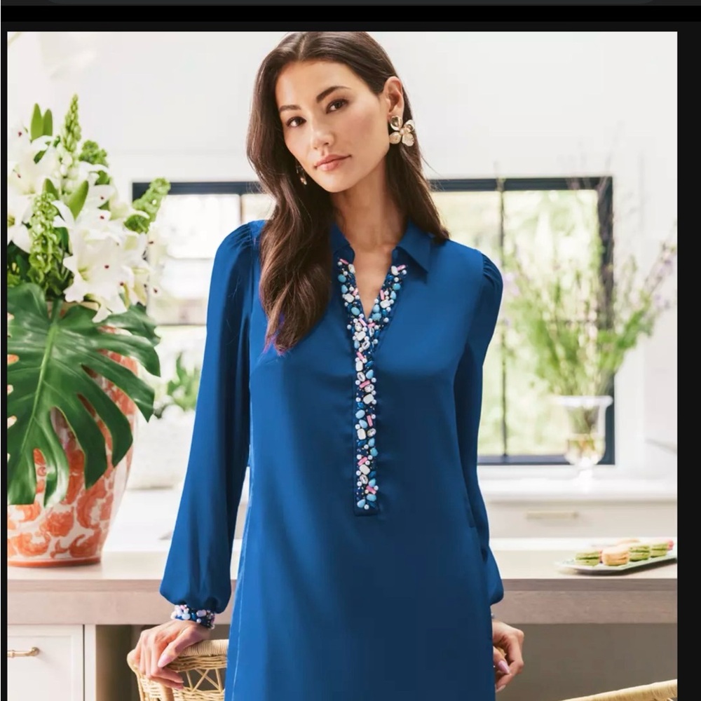 Lilly Pulitzer Elegant Harmonee Starlight Blue Embellished Dress 12
